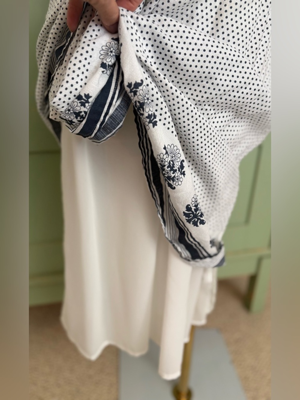 Lucky Brand Peasant-Style Polka-Dot Dress w Decorative Border & Elastic Waist(S) - Picture 9 of 15